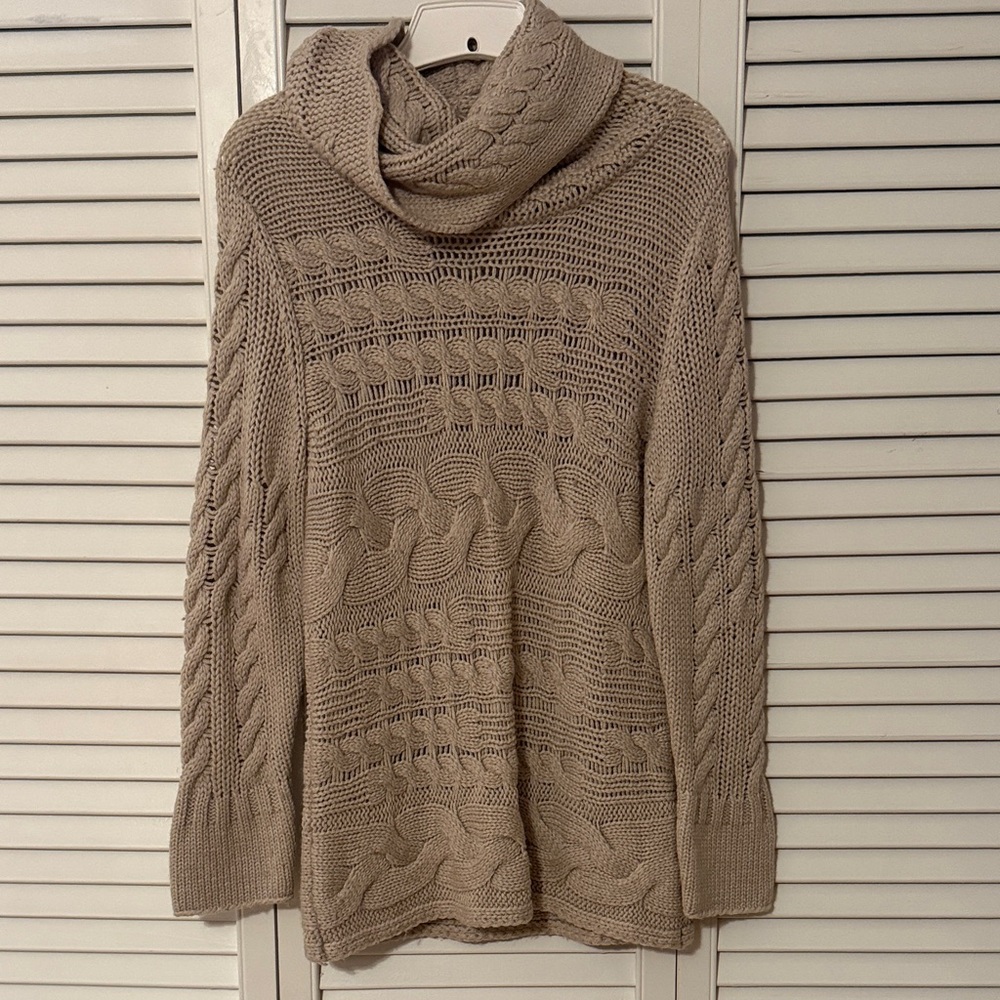 Oversized Cowl Neck Reverse Cable Knit Sweater - … - image 1
